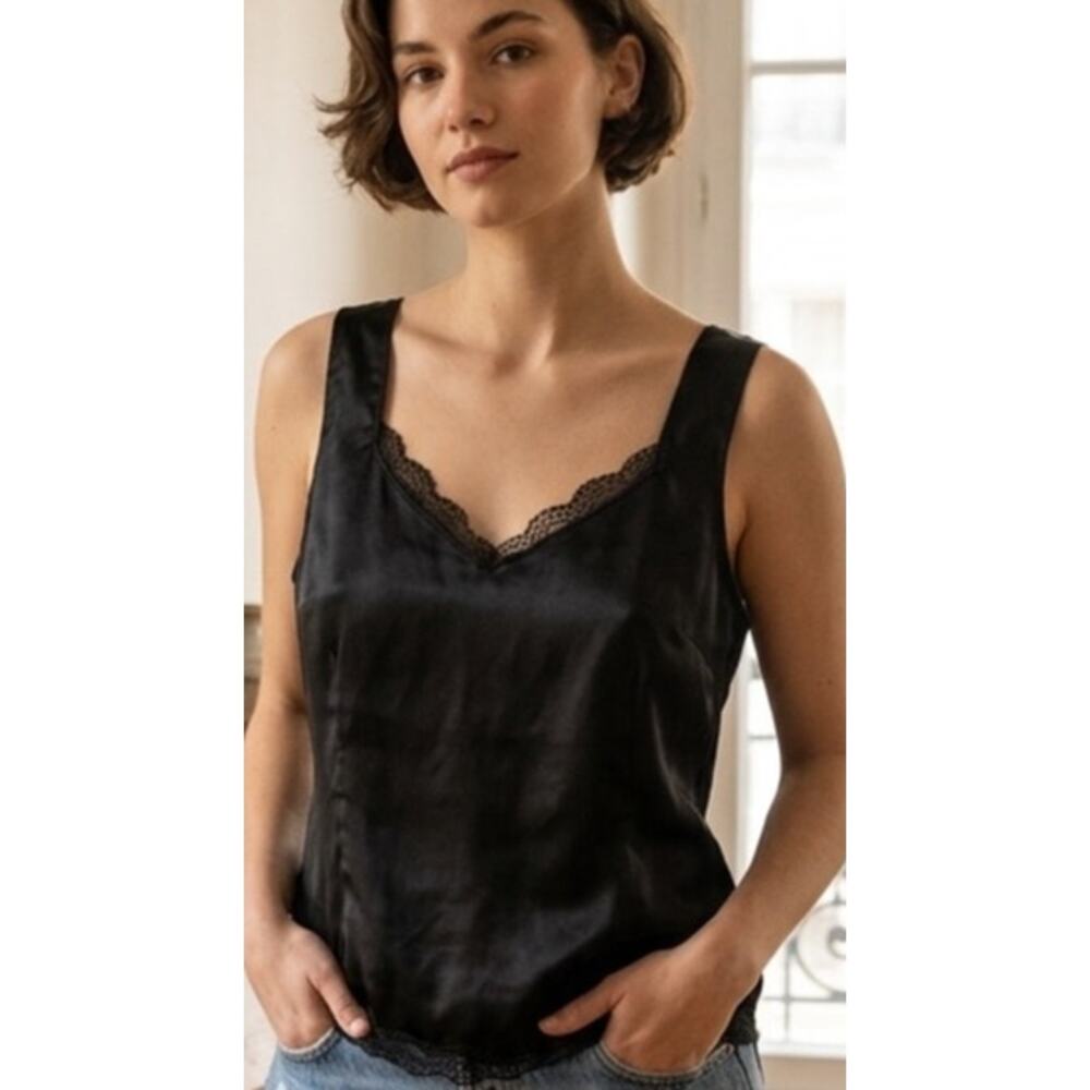 Melrose vintage silk charmeuse cami blouse with lace trim